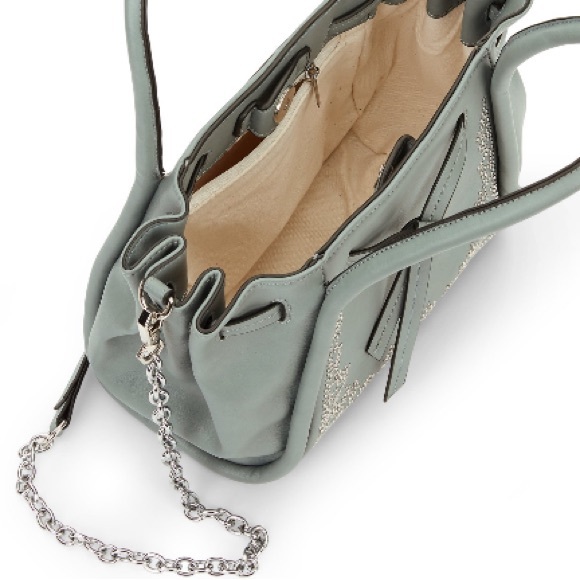 Sage green chain strap crossbody purse with silver rivet detailing - Picture 3 of 10